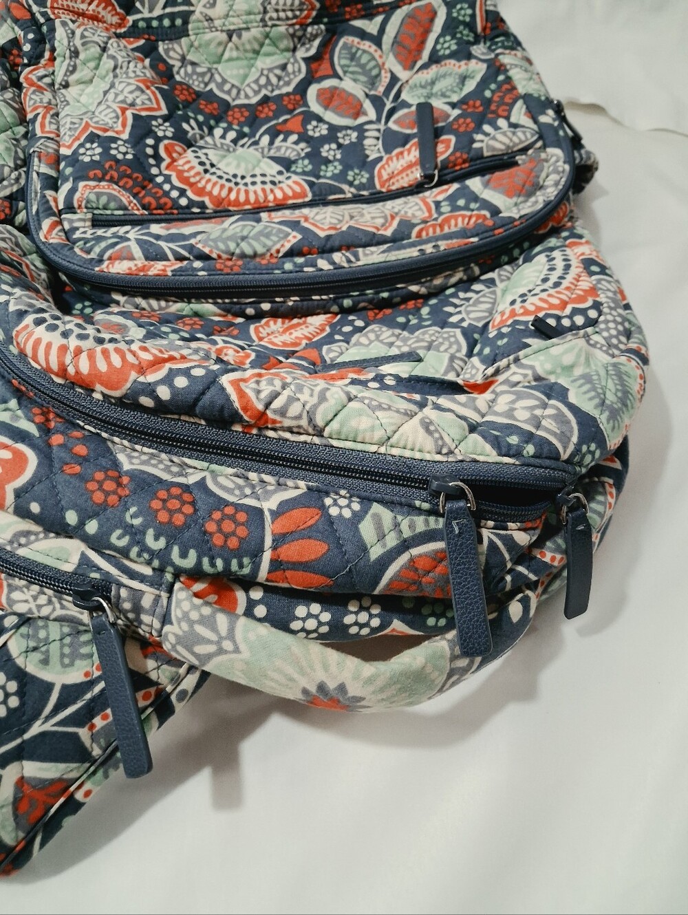Vera Bradley Navy Quilted Floral Backpack with Coral & Mint Accents - Picture 8 of 12